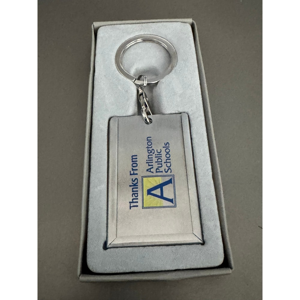 Arlington Public Schools Metal Keychain ID Tag Gift Boxed Silver Tone Logo